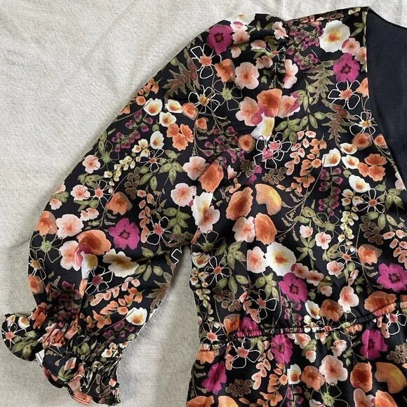 Melonie T Womens 3/4 Sleeve Floral Fit & Flare Midi Dress Petite 14‎ Black Spice - Picture 3 of 12